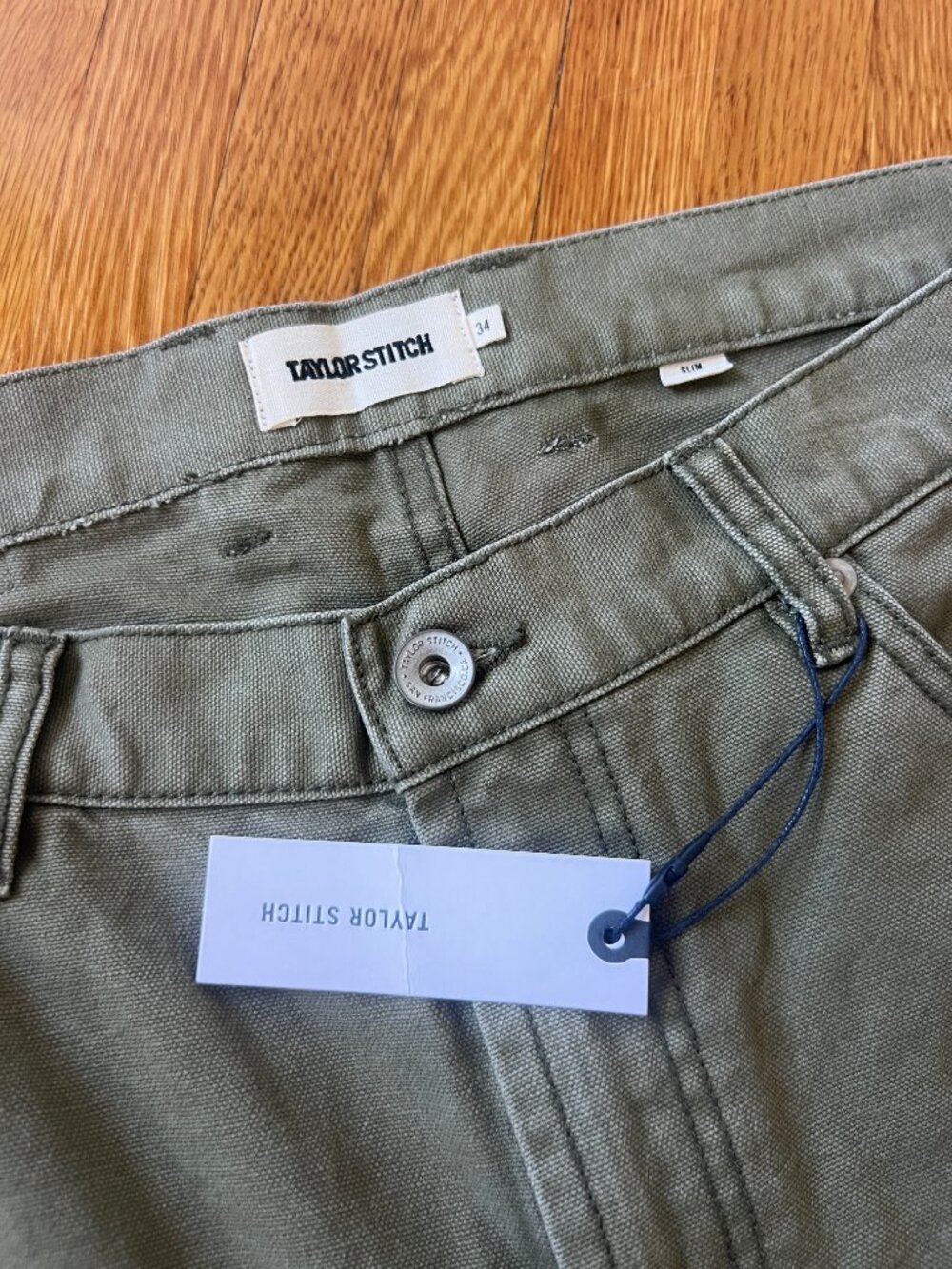 Taylor Stitch The Slim All Day Pants Eucalyptus Green Canvas - Men's 34x34 (NWT) - Picture 5 of 9